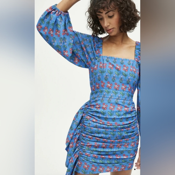 RHODE Mina Draped Floral Print Crepe de Chine Mini Dress - Size M - Picture 3 of 9